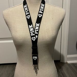 PINK HEART Lanyards(White Lettering/Black Lanyard) *ADD POM POM FOR $2*